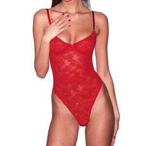 NEW FLEUR DU MAL le stretch lace bodysuit in rouge